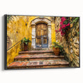Black and white framed canvas featuring a vintage poster art style landscape, suitable for bedroom wall decor.