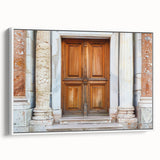 Framed canvas featuring a vintage poster of a black and white landscape painting, ideal for bedroom wall art.