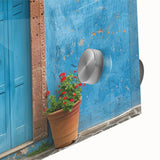 Large abstract acrylic print featuring mid-century modernist art with bold geometric patterns in earth tones.