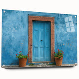 Large abstract wall art on acrylic glass depicting vibrant geometric shapes, suitable for bedroom or dining room decor.