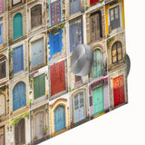 Large abstract wall art in mid-century modernist style, featuring geometric shapes in earth tones on acrylic glass.