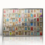 Art deco poster of a silver-framed acrylic print featuring a modern architecture door design, suitable for nursery wall art.