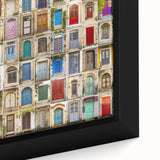 Extra large black wall art featuring a textured, colorful door design on framed canvas, ideal for living room decor.