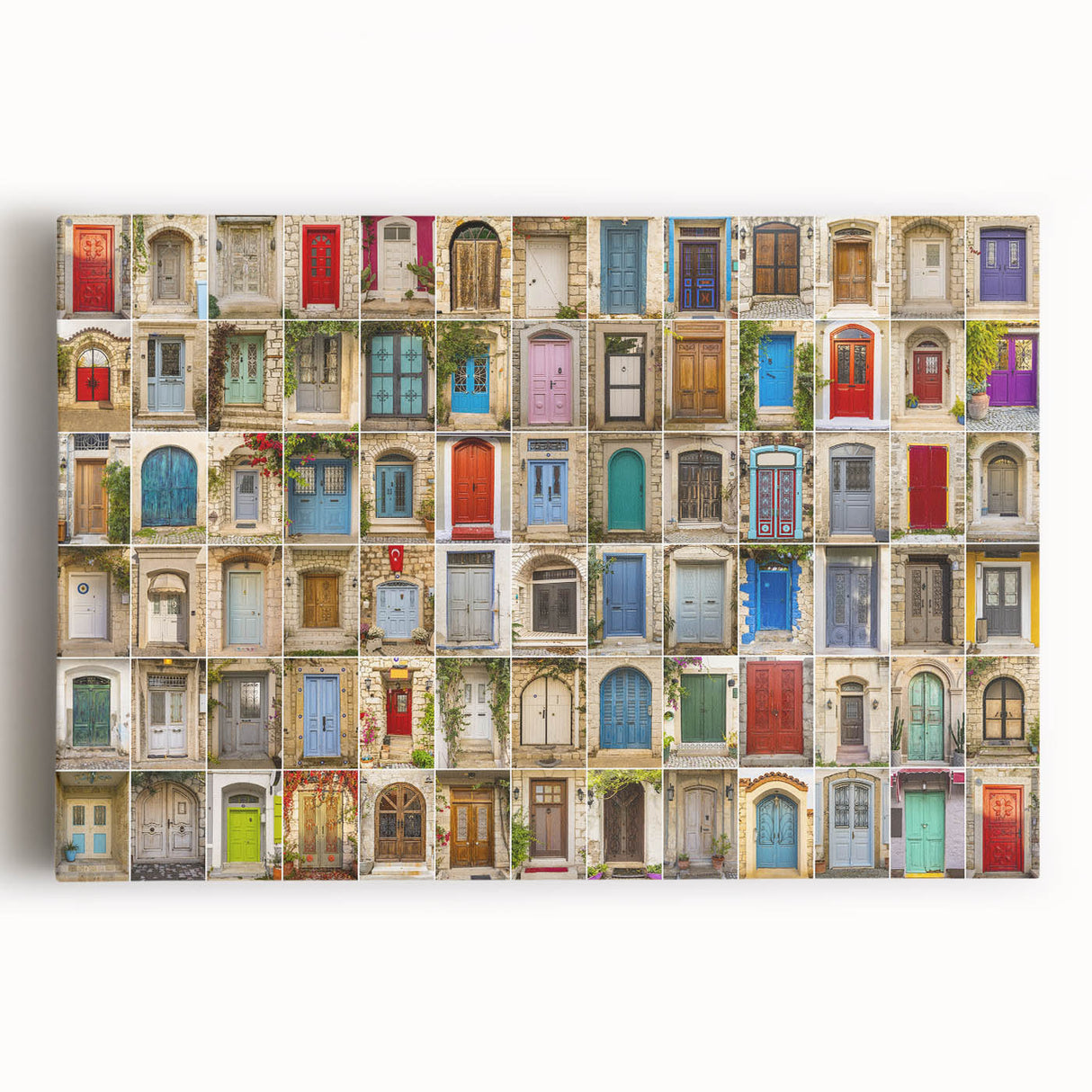 Black and white photo of an ornate door on a stretched canvas, ideal for kitchen wall art.