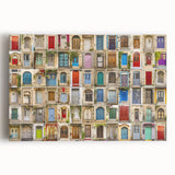 Black and white photo of an ornate door on a stretched canvas, ideal for kitchen wall art.