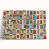 Black and white photograph of an ornate door, printed on large stretched canvas, ideal for kitchen wall art or bedroom decor.