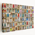 Side view of a large stretched canvas featuring a detailed door design in earth tones, ideal for kitchen wall art.