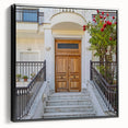 Black and white framed canvas featuring a vintage poster art style door design, suitable for bedroom wall decor.