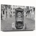 Acrylic print of a large abstract wall art depicting a fountain design in muted blues and grays.