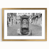 Extra large abstract art print featuring textured fountain design in gold tones, framed with mat.