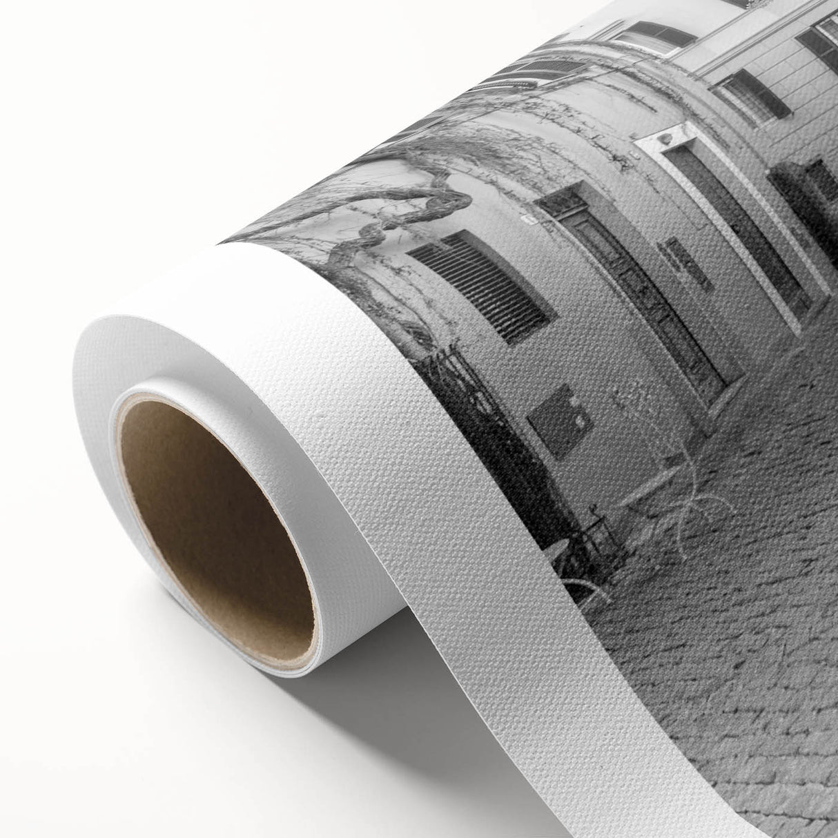 Art deco style poster featuring an architectural fountain design in monochrome, printed on rolled canvas.