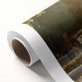 Art deco poster of a geometric fountain design in monochrome shades, printed on rolled canvas.
