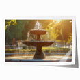Extra large rolled print of a classical fountain with detailed floral designs in muted earth tones.