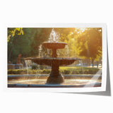 Extra large rolled print of a classical fountain with detailed floral designs in muted earth tones.