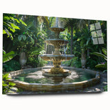 Large abstract wall art on acrylic glass depicting a fountain design in blue and gray tones.