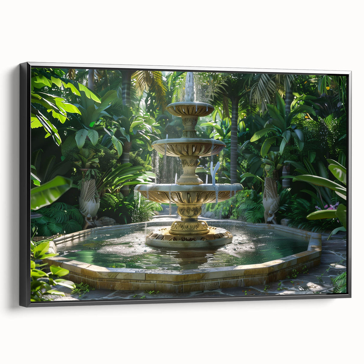 Black and white wall art featuring a vintage poster art style landscape painting on framed canvas, ideal for bedroom decor.