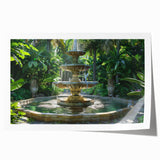 Extra large rolled print of a classical fountain design with floral elements, suited for art wall dining room or bathroom.