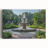 Black and white stretched canvas of a large architectural fountain design, ideal for kitchen wall art.