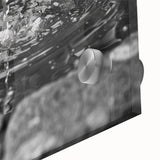 Large abstract wall art in mid-century modernist style, featuring soft gray and blue tones on acrylic glass.