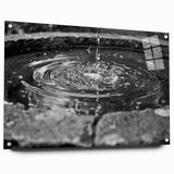 Abstract fountain design in muted blue and gray tones on acrylic glass, suitable for dining room or bedroom wall art.