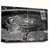 Large abstract wall art on acrylic glass depicting a modern fountain design in muted blue and gray tones.