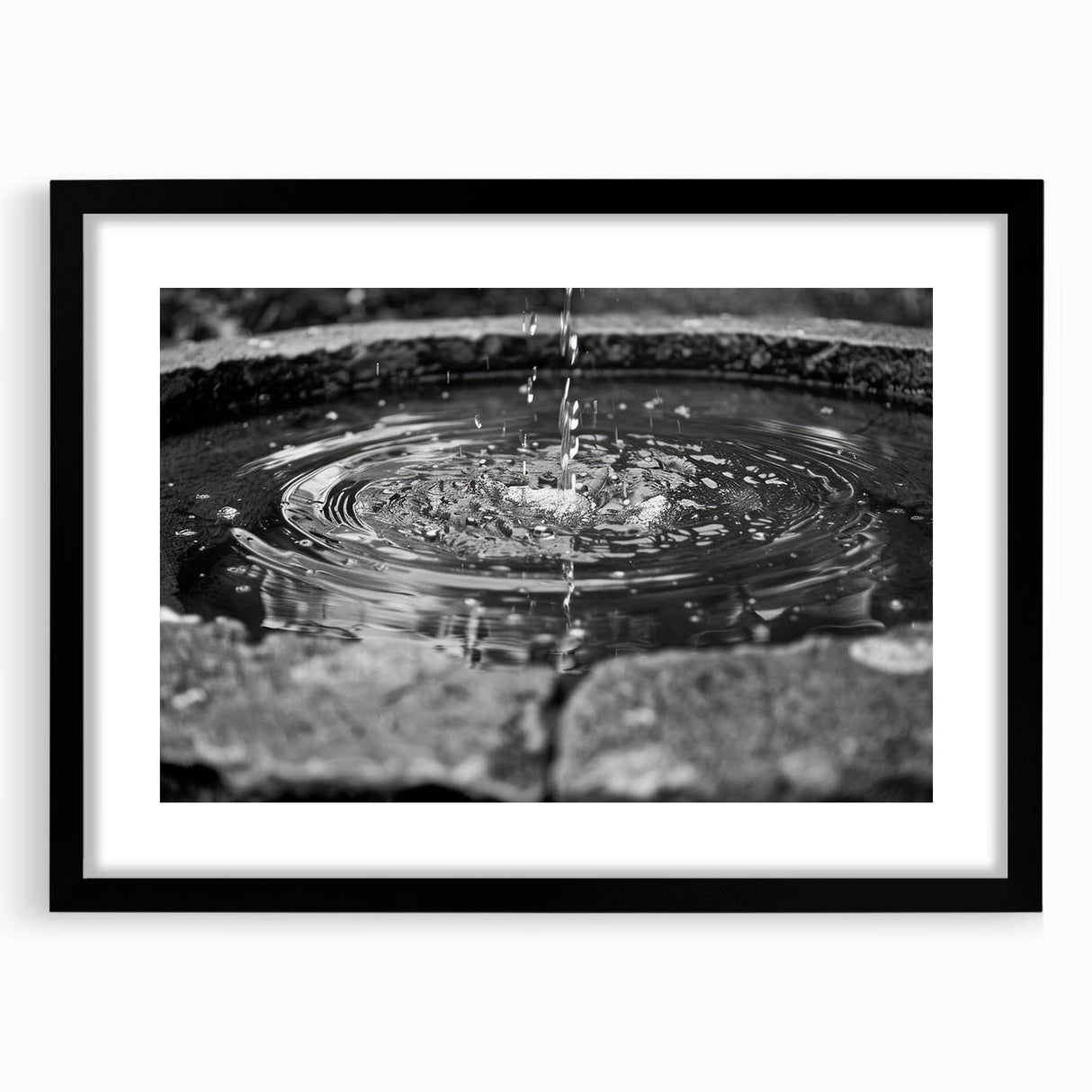 Extra large abstract art print featuring a colorful, textured fountain design on a black framed canvas.