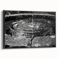 Black and white framed canvas of a vintage landscape with a fountain, ideal for bedroom wall decor.