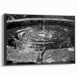 Black and white framed canvas of a vintage landscape with a fountain, ideal for bedroom wall decor.