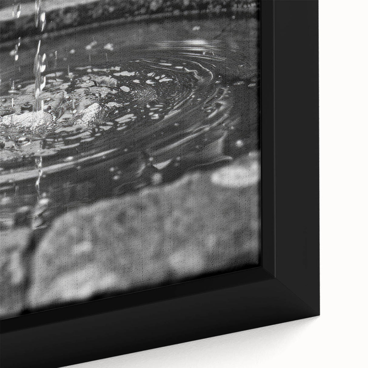 Extra large framed canvas featuring a black textured fountain design with colorful art accents, ideal for living room decor.