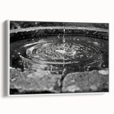 Vintage poster art of a fountain design on a framed canvas, featuring a monochrome black palette.
