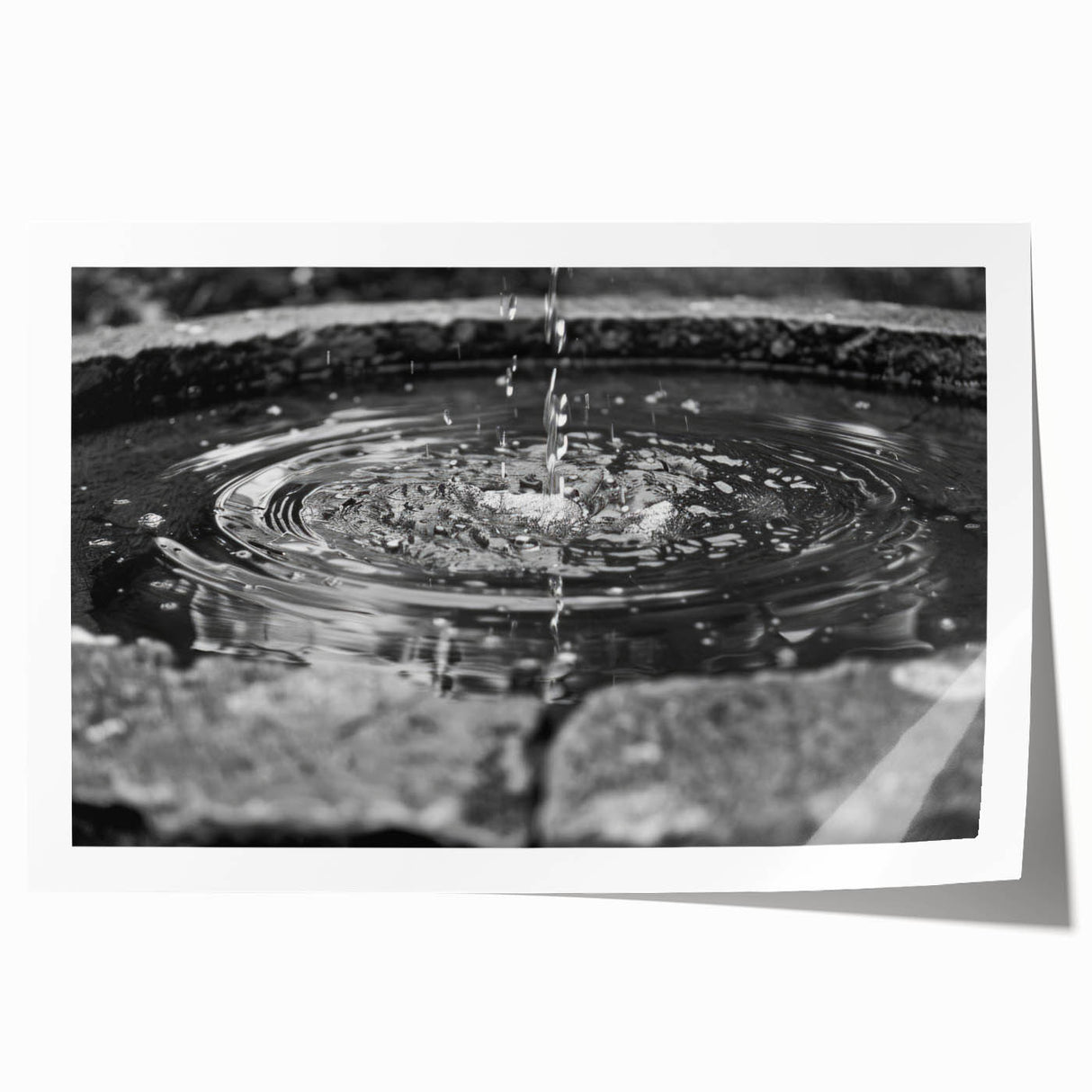 Extra large rolled print of an architectural fountain design in muted gray tones, ideal for art wall dining room decor.