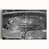 Large black and white photo of an architectural fountain design on stretched canvas, ideal for kitchen wall art.