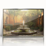 Mid-century modernist art of a silver fountain design on framed acrylic, ideal for modern art wall decor.