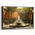 Black and white framed canvas of a vintage fountain design, ideal for bedroom wall decor.