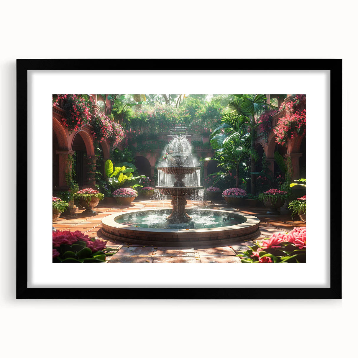 Extra large abstract art print featuring colorful, textured brush strokes on a black framed canvas.
