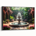 Black and white framed canvas of a vintage-style architectural fountain, ideal for bedroom wall decor.