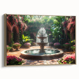 Framed canvas featuring a vintage-style landscape painting with muted earth tones and gold accents.