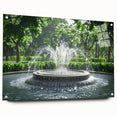 Large abstract wall art on acrylic glass depicting a fountain design in blue and white tones.