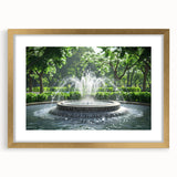 Extra large abstract art print featuring a textured fountain design in gold tones, framed with a mat.