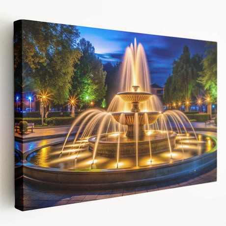 Large stretched canvas featuring an architectural fountain design in muted gray tones, ideal for kitchen wall art.