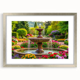 Textured abstract art print featuring a silver-framed fountain design in muted gray tones, ideal for bedroom wall decor.