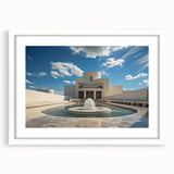 Abstract art prints featuring a monochrome architectural fountain design, framed with a white mat.