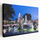 Large canvas print of an architectural fountain design in monochrome, suitable for kitchen wall art.