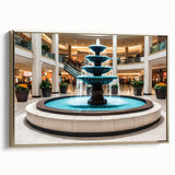 Vintage poster art of an architectural fountain design on framed canvas, in gold and black, ideal for bedroom wall decor.