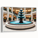 Vintage poster art of an architectural fountain design in colorful hues on a large framed canvas.