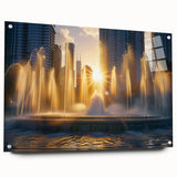 Large abstract wall art on acrylic glass featuring an architectural fountain design in neutral tones.