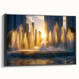 Black and white framed canvas featuring a vintage-style landscape with a fountain, ideal for bedroom wall art.