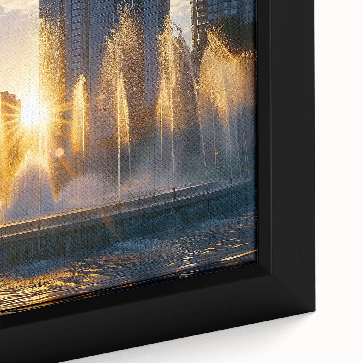 Black framed canvas featuring a textured, colorful abstract design, ideal for extra large wall art in a living room.
