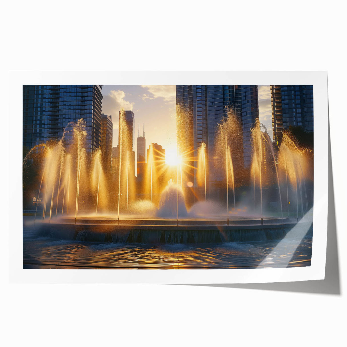 Extra large rolled print of a classic fountain architecture design in muted gray tones, ideal for dining room wall art.