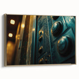 Framed canvas featuring a vintage landscape painting with vibrant colors on a black background, ideal for office decor.